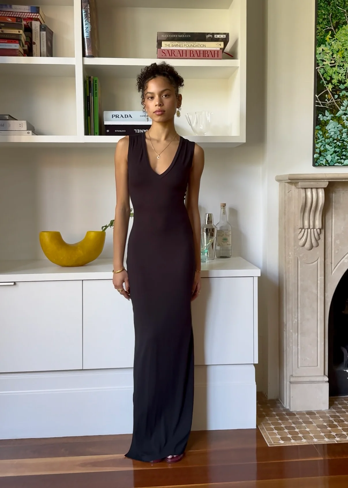 Bamboo v neck slip dress- Black - Image 3