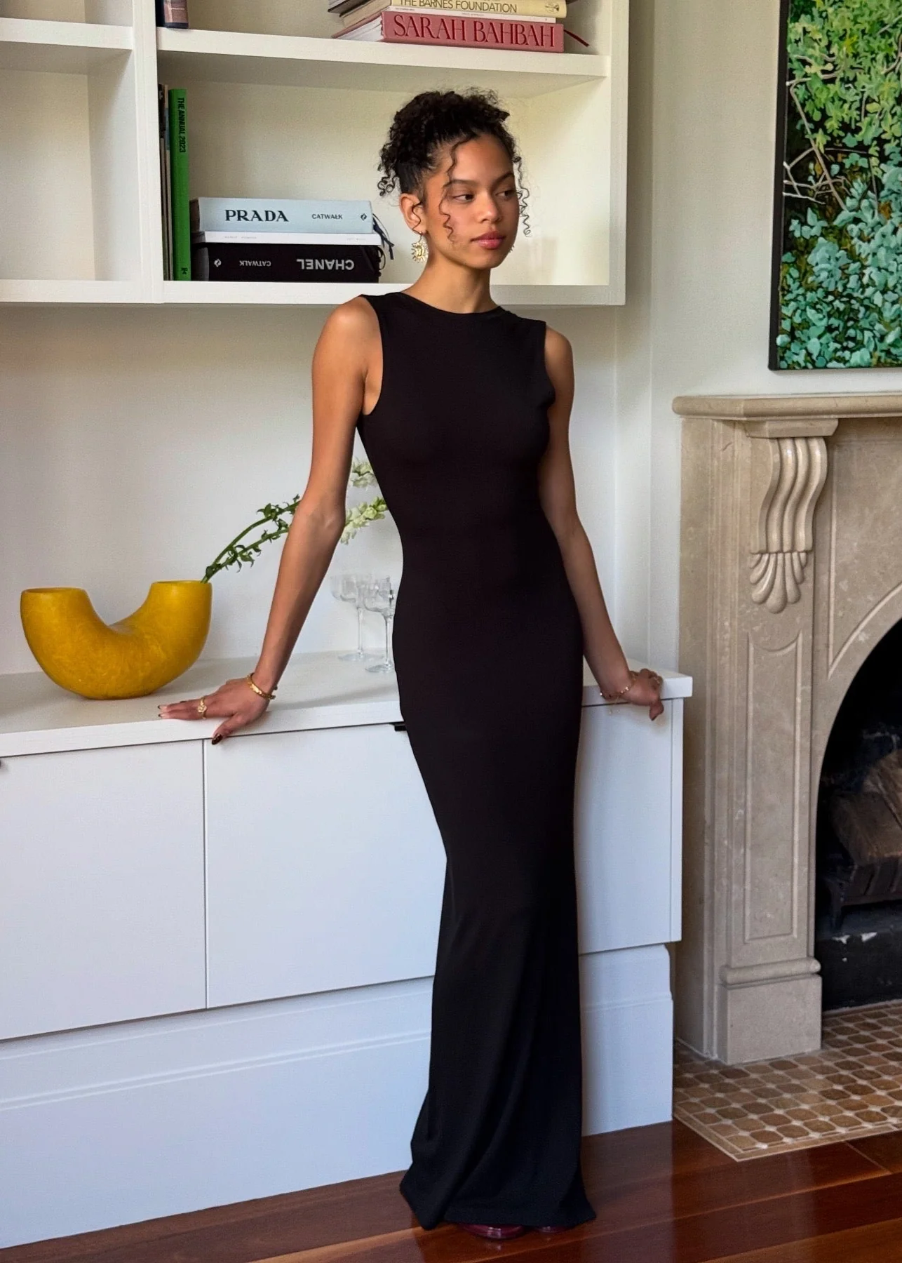 Bamboo v neck slip dress- Black - Image 4