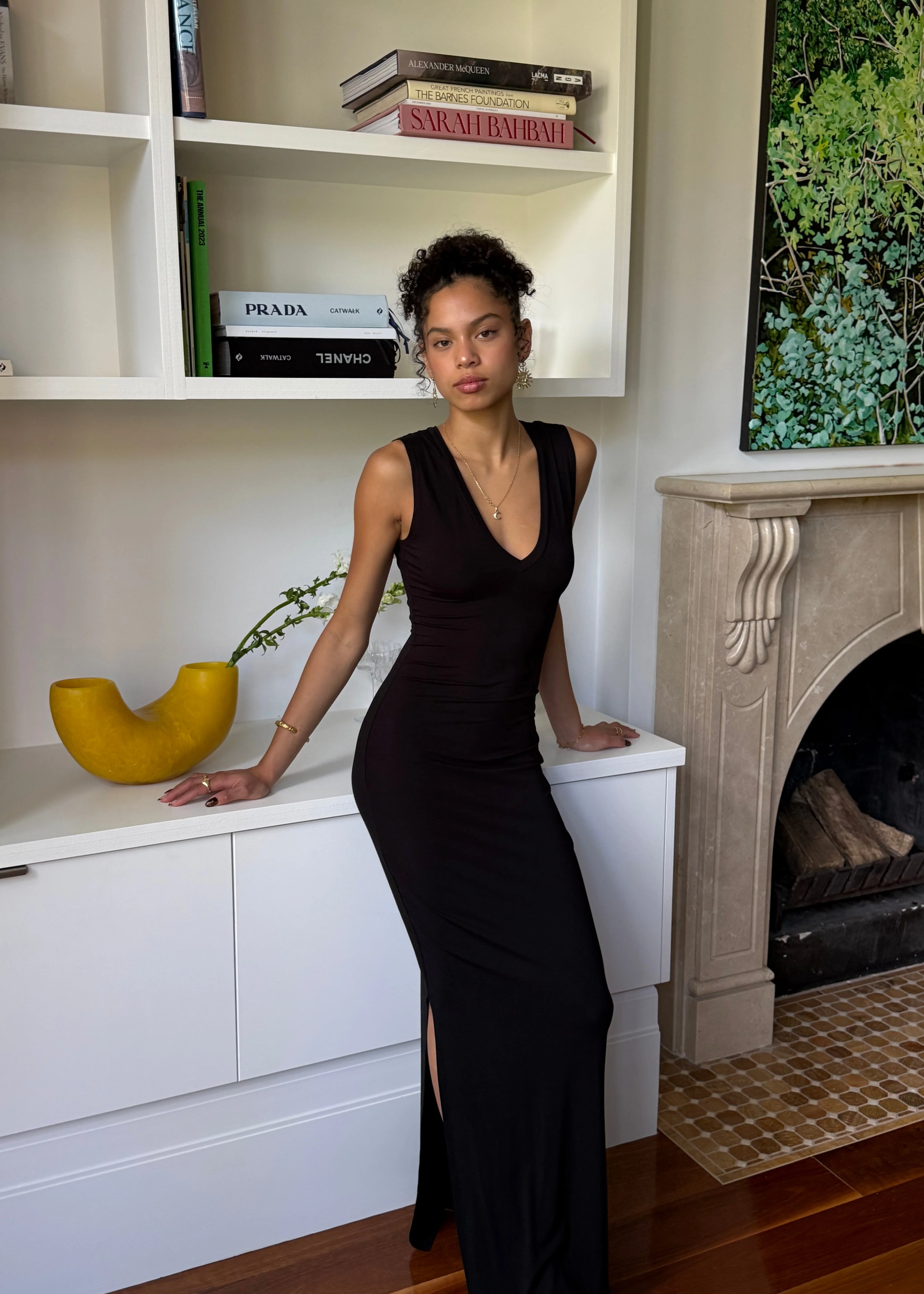Bamboo v neck slip dress- Black - Image 5