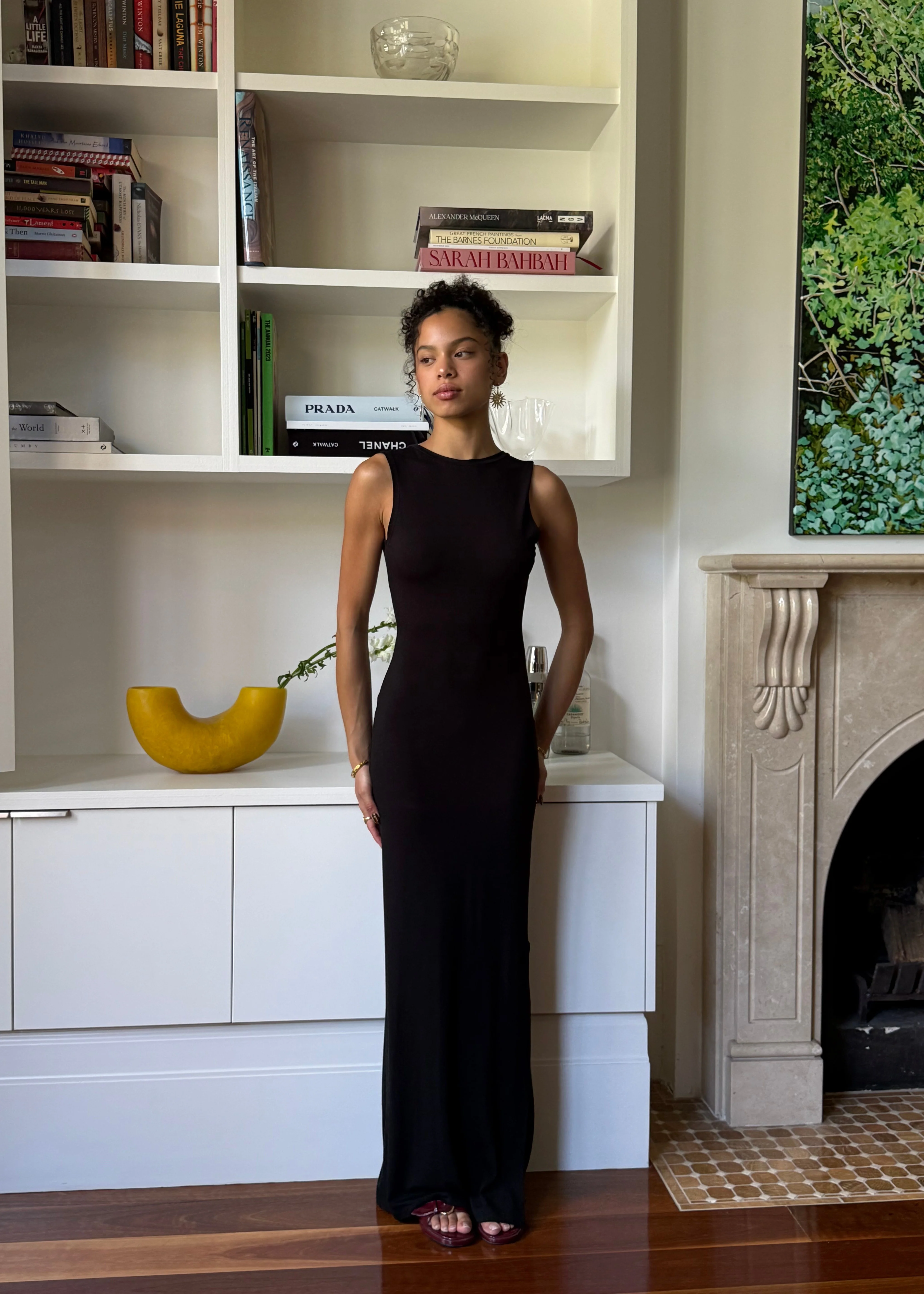 Bamboo v neck slip dress- Black - Image 7