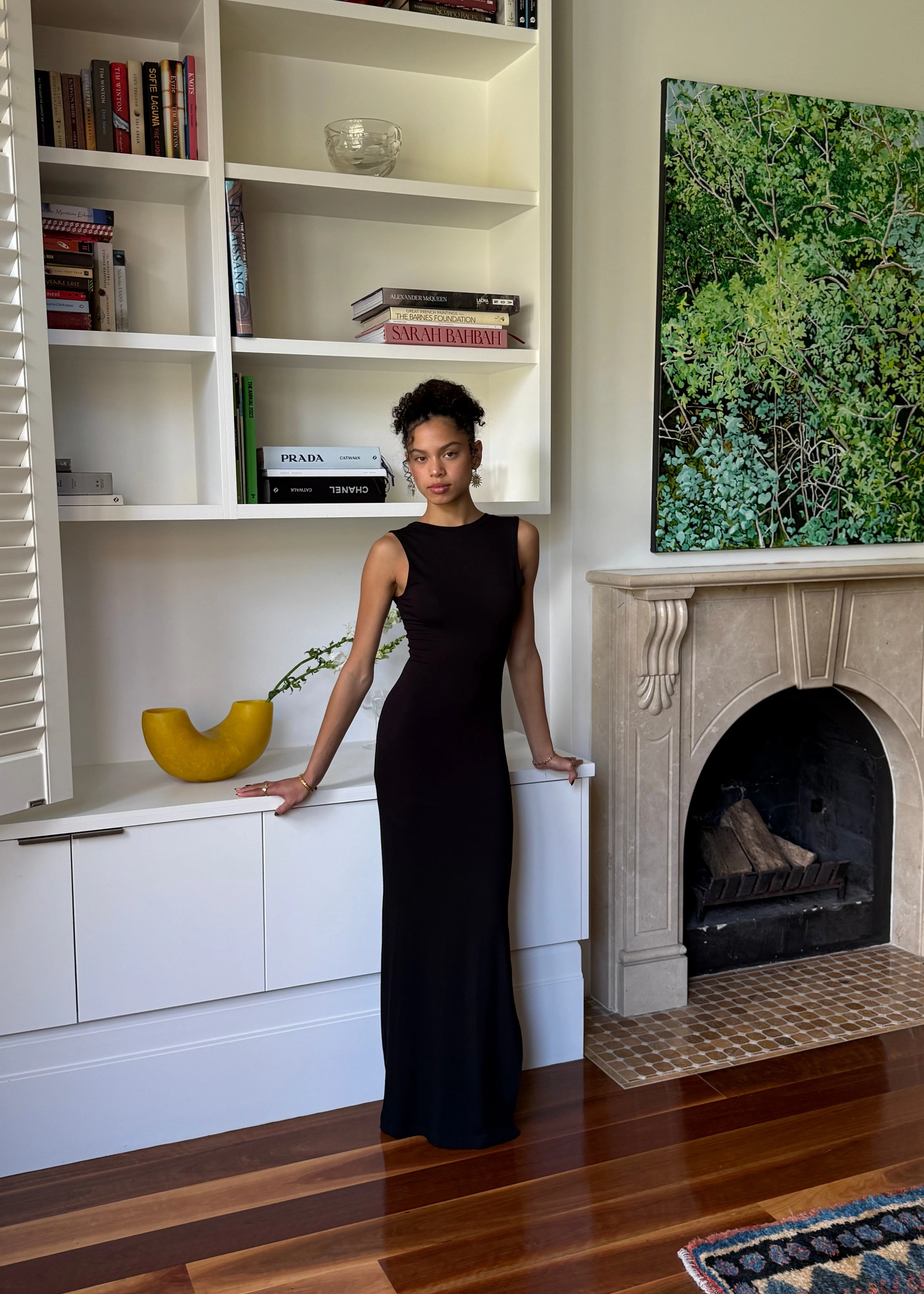 Bamboo v neck slip dress- Black - Image 8