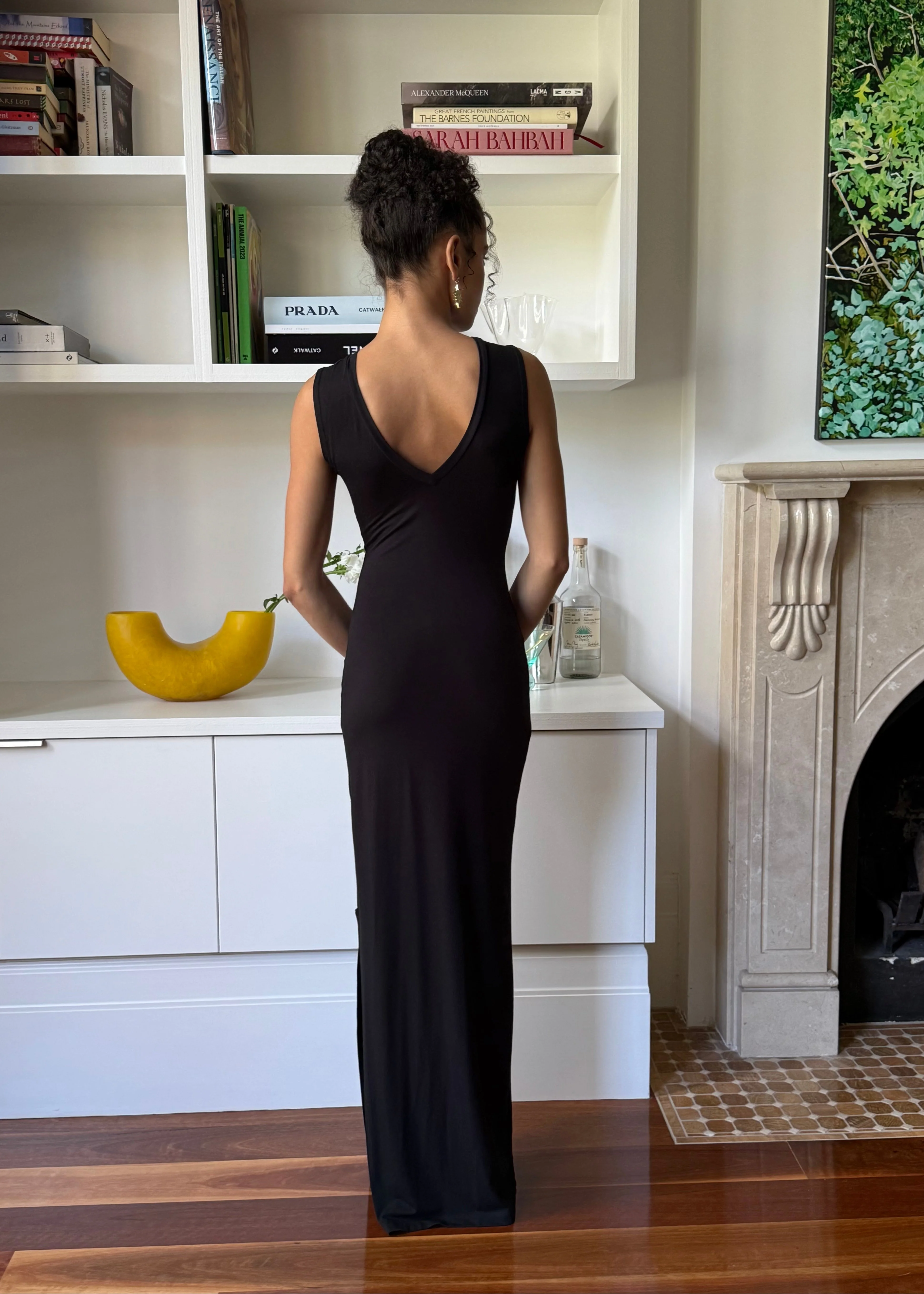 Bamboo v neck slip dress- Black - Image 9