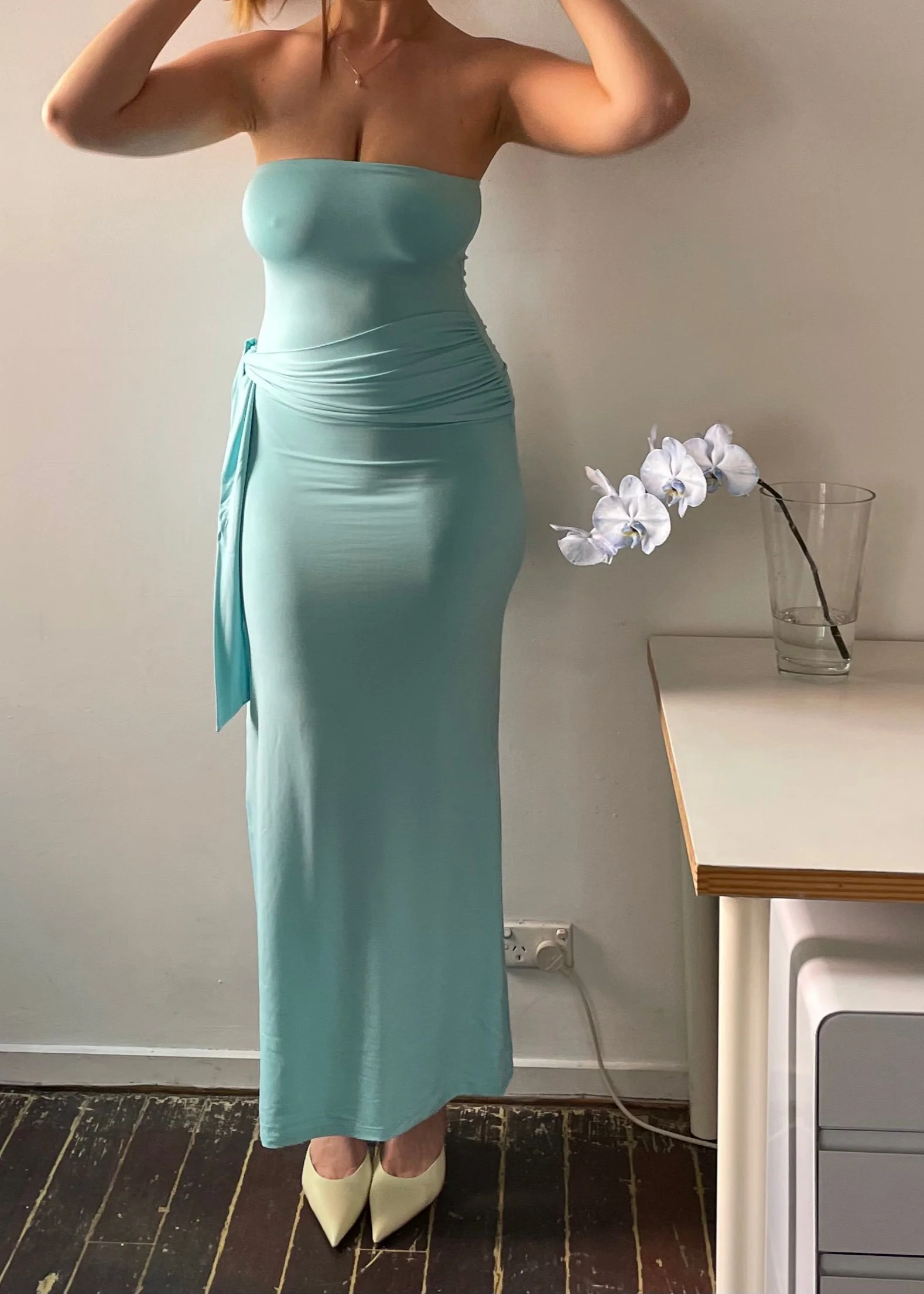 Draped strapless bamboo dress - Aquamarine - Image 11