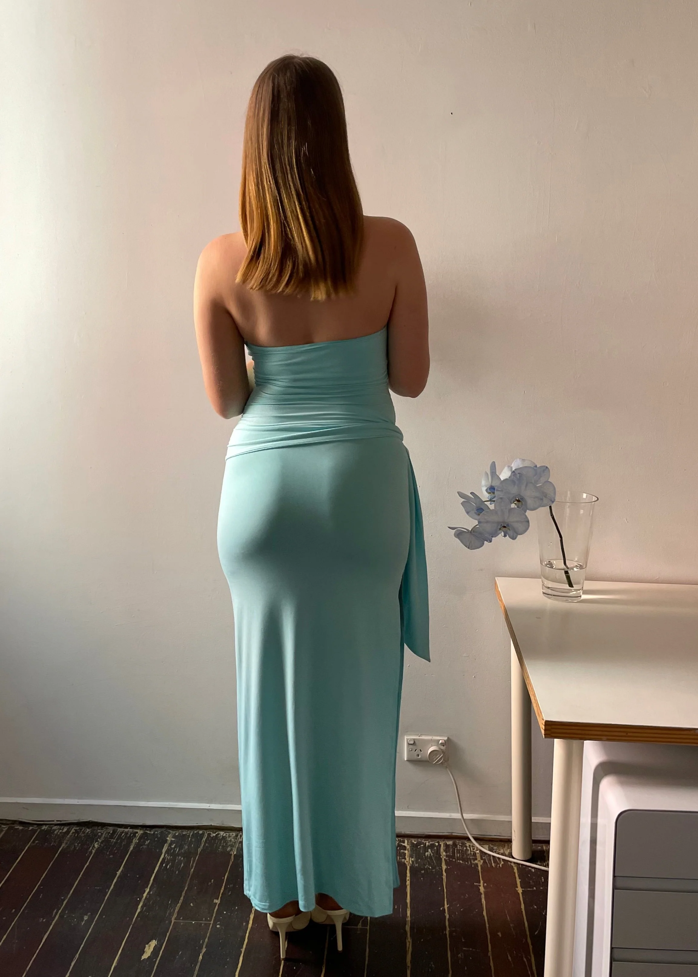 Draped strapless bamboo dress - Aquamarine - Image 13