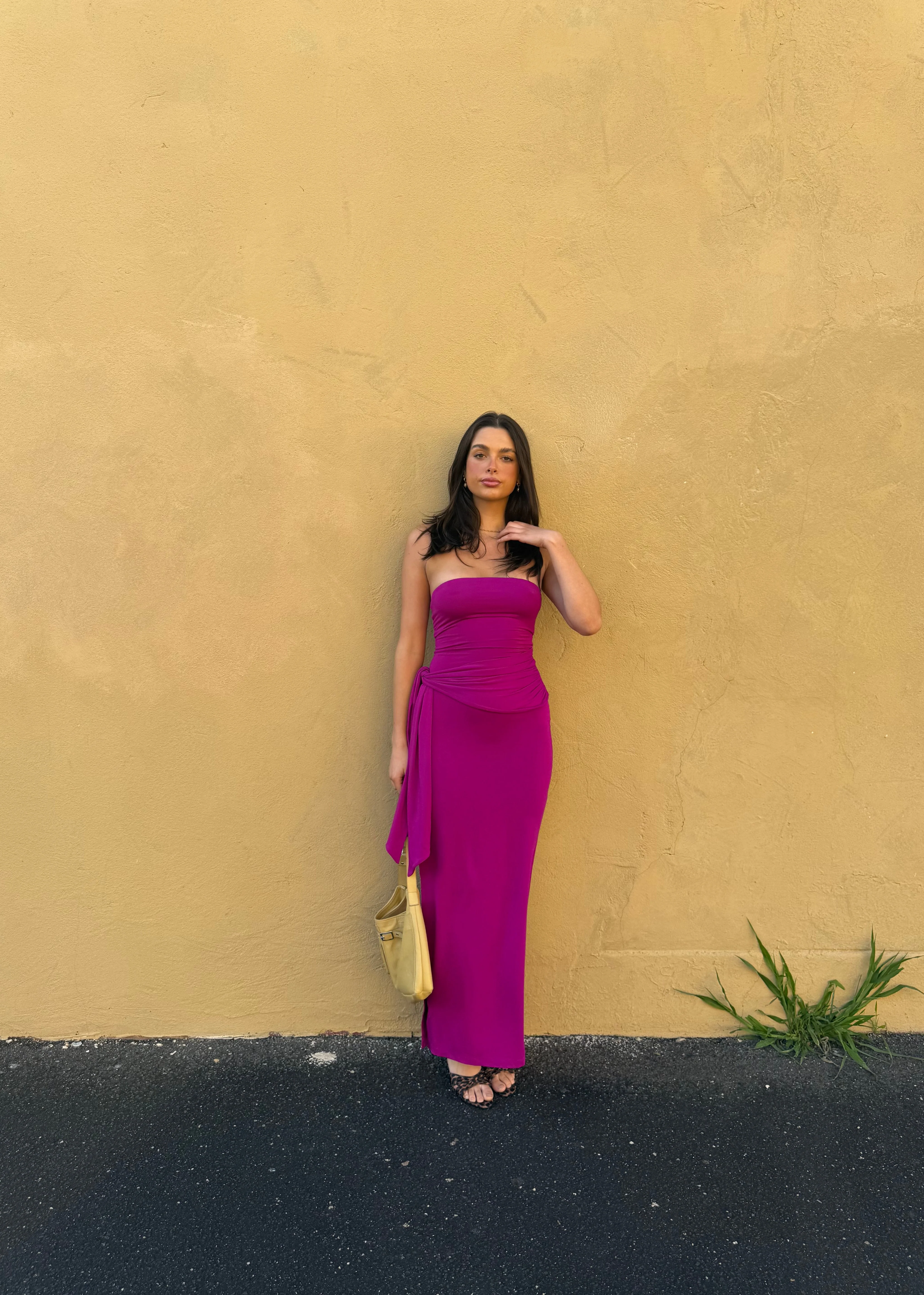 Draped strapless bamboo dress - Magenta - Image 4