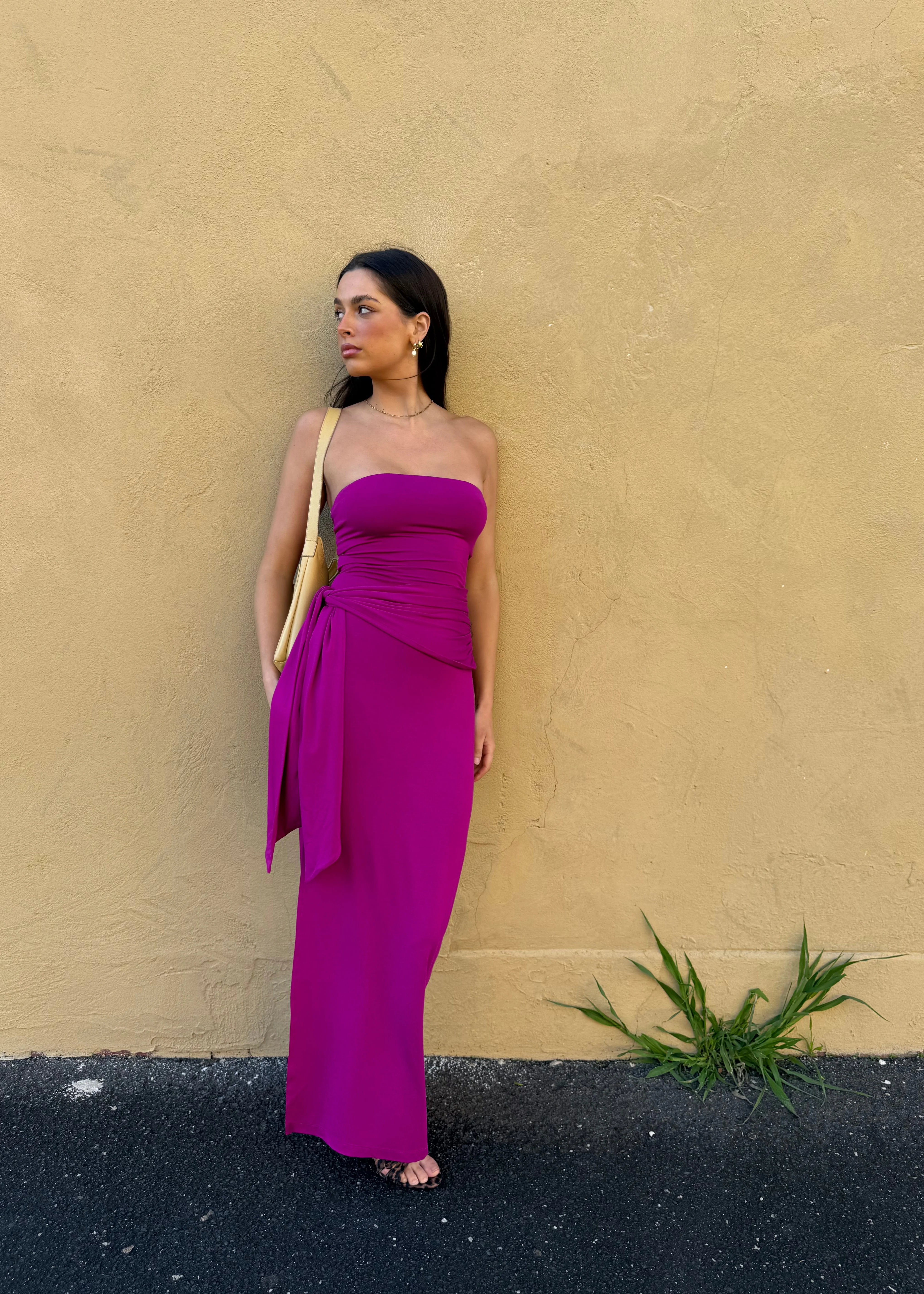 Draped strapless bamboo dress - Magenta - Image 5