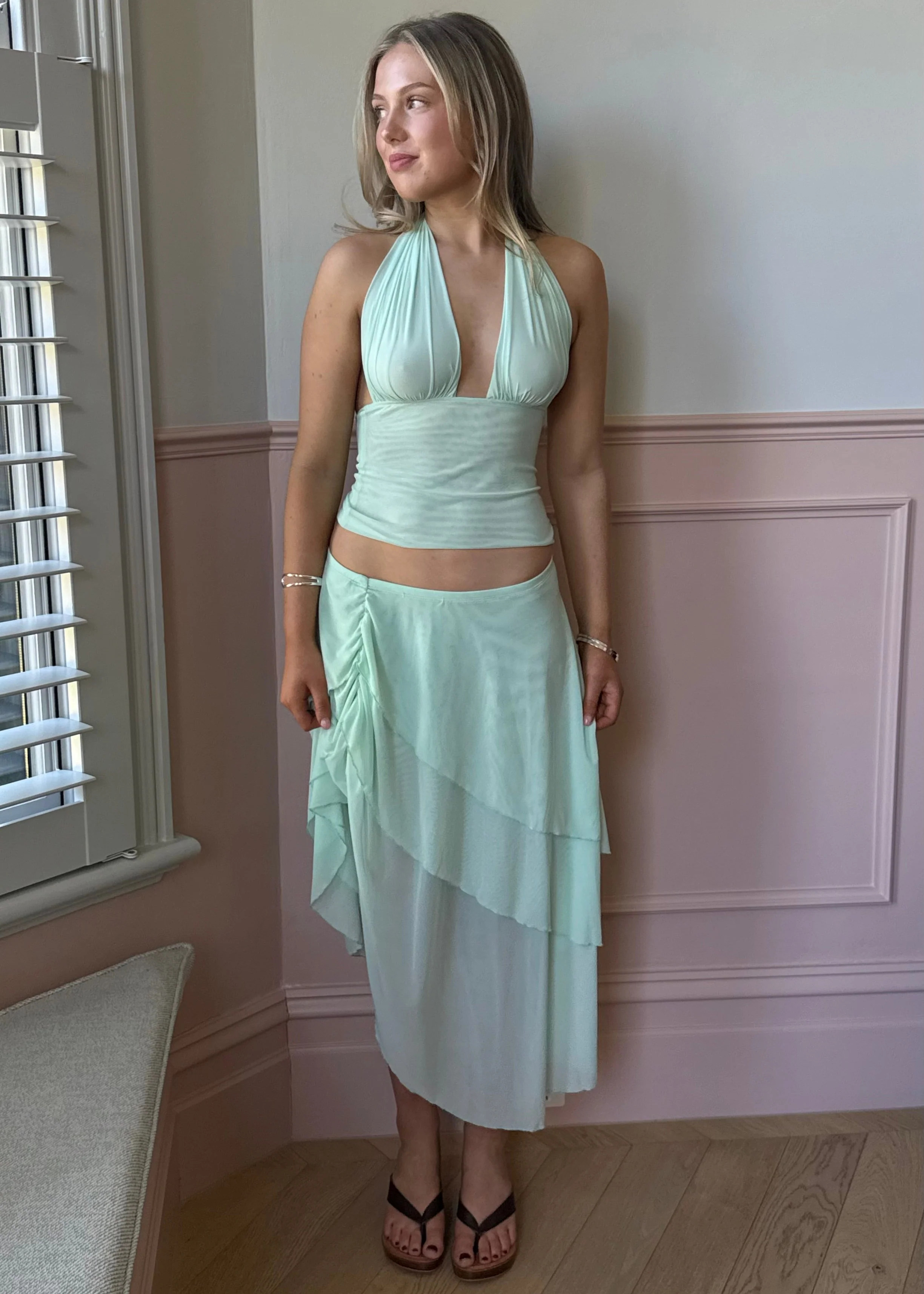 Layered rippled mesh skirt - Mint - Image 5