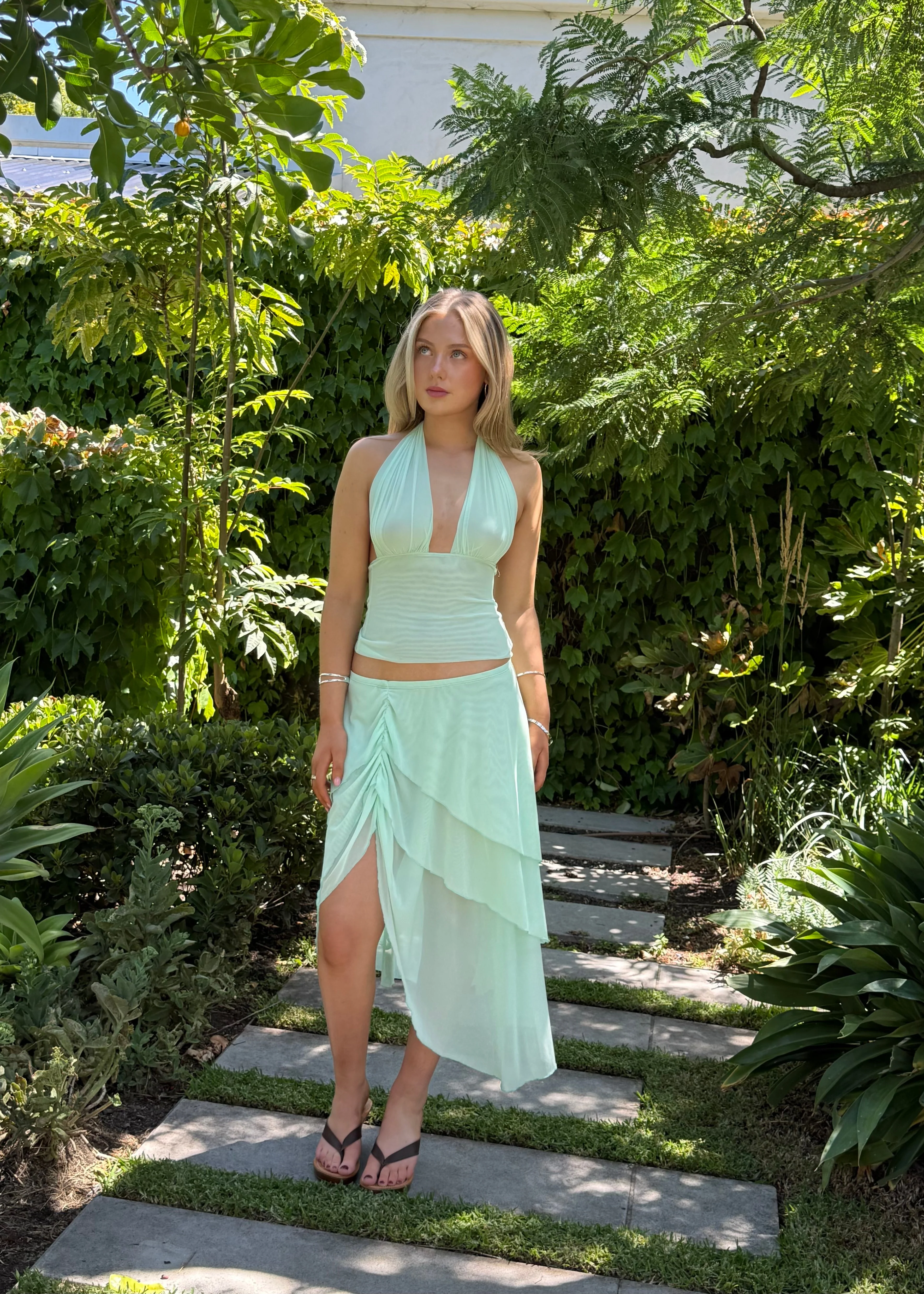 Layered rippled mesh skirt - Mint - Image 6