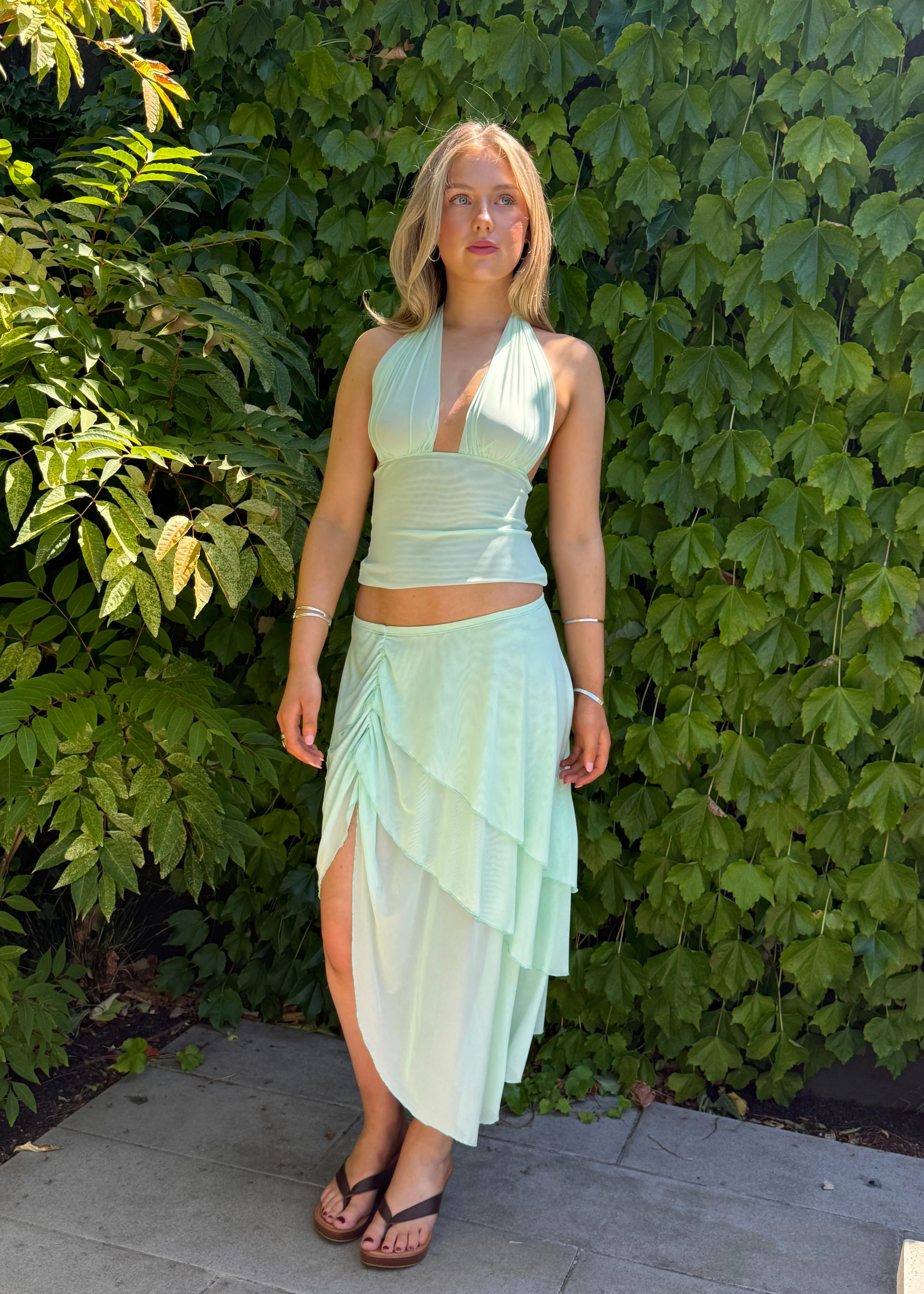 Layered rippled mesh skirt - Mint - Image 7