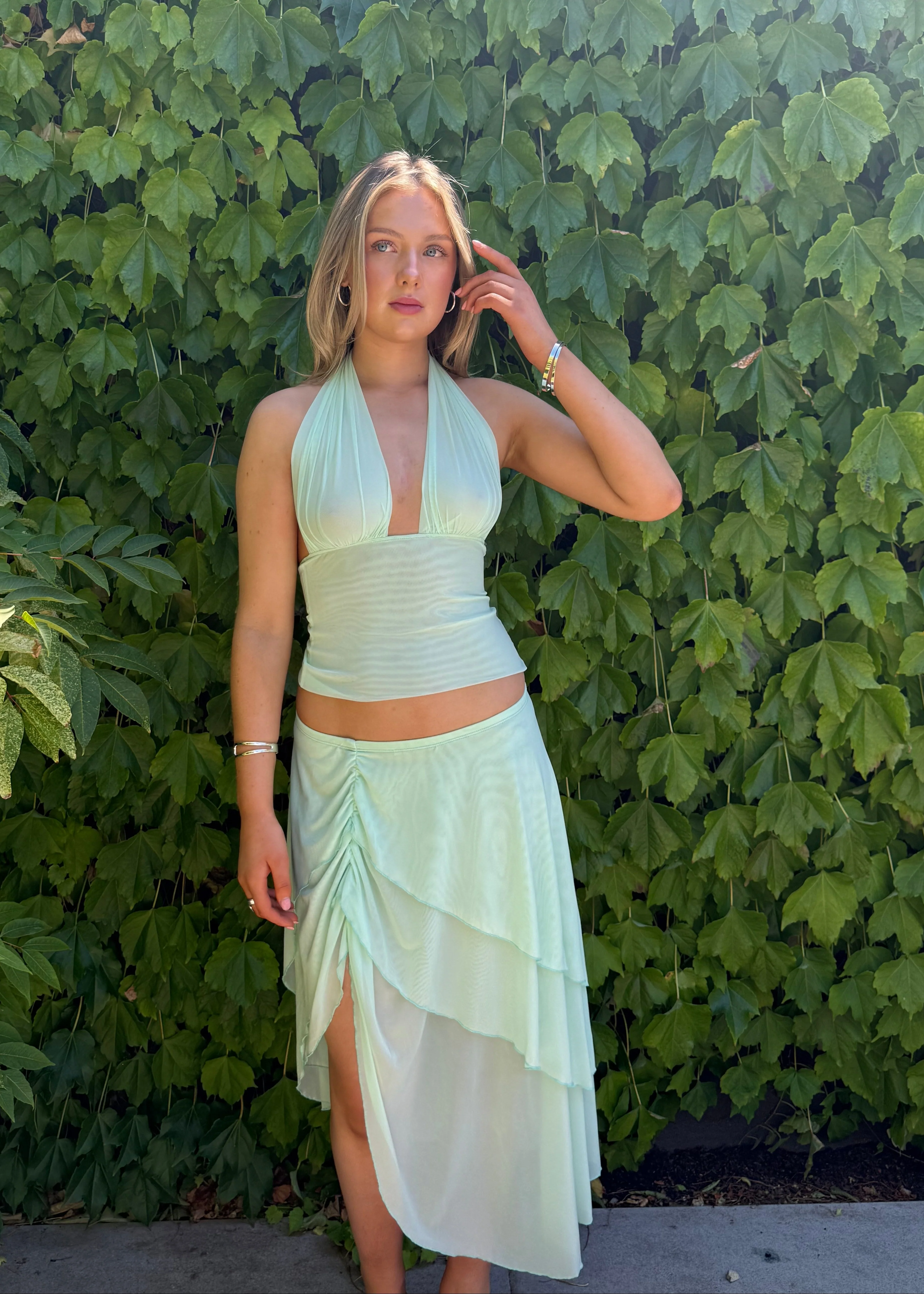 Layered rippled mesh skirt - Mint - Image 8