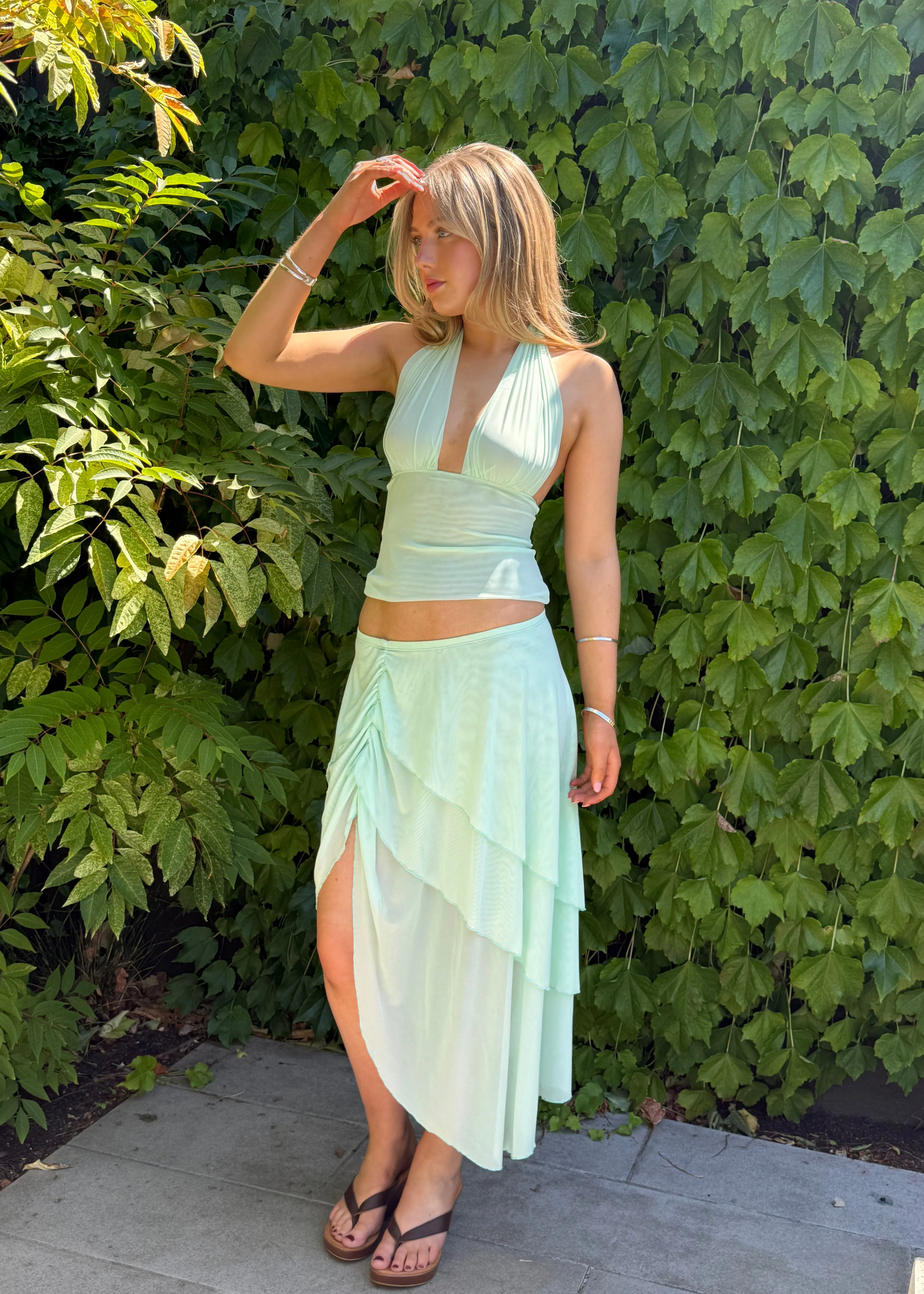 Layered rippled mesh skirt - Mint - Image 9